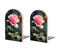 Fermalibri in legno impressionista rosa fiore rosa 2 pezzi robusti reggilibri organizer da scrivania per casa ufficio biblioteche