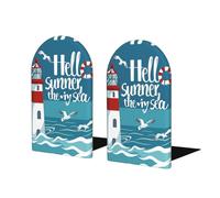 Fermalibri in legno per scaffali, acquerelli con faro di gabbiano tema nautico con stampa a tema cartone animato come stampa antiscivolo resistente in legno per libreria organizzazione ed esposizione