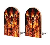 Fermalibri in legno per scaffali, fermalibri decorativi con scheletro antincendio, con base in metallo antiscivolo, fermalibri per casa, ufficio, biblioteca (grande, 1 paio)