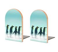 Fermalibri in legno per scaffali per contenere libri Sei pinguini con stampa di neve Piccoli fermalibri antiscivolo Scrivania decorativa in legno per casa e ufficio