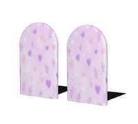 Fermalibri in legno rosa viola con foglie a forma di cuore, per mensole, resistente supporto per libri con base antiscivolo, organizer decorativo per libri per ufficio, casa, biblioteca, studio