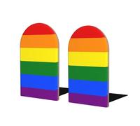 Fermalibri in legno, set di 2 fermalibri per libreria, porta libri per casa, biblioteca, scuola,Bandiera arcobaleno Lgbt del Gay Pride