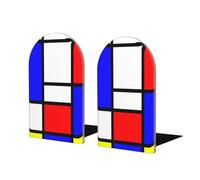 Fermalibri in legno, set di 2 fermalibri per libreria, porta libri per casa, biblioteca, scuola,Mondrian