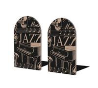 Fermalibri in legno, set di 2 fermalibri per libreria, porta libri per casa, biblioteca, scuola,Tema musicale jazz in stile vintage