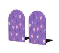 Fermalibri in legno viola con foglie a forma di cuore per San Valentino, per mensole, resistente supporto per libri con base antiscivolo, organizer decorativo per ufficio, casa, biblioteca, studio