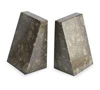 Fermalibri in marmo himalayano scuro con cuneo in pietra fossilica
