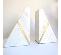 Fermalibri in marmo lavorato a mano, in marmo pesante triangolare, decorazione in ottone, set di 2 fermalibri decorativi con fondo antiscivolo solido per casa, cucina, ufficio, triangolo