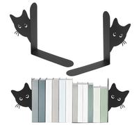 Fermalibri in metallo, 2 pezzi, creatività, per gatti, 15 × 4 × 18 cm, nero, fermalibri con tappetino antiscivolo, per il viso di gatto, per la scuola, l'ufficio e la casa