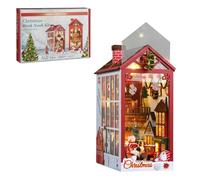 Fermalibri in miniatura 3D in legno con carillon, sensore di luce LED e copertura in acrilico, inserto per mensola angolo libro, kit casa delle bambole in legno per adulti, decorazione creativa e