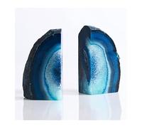 Fermalibri in pietra moderna in agata, fermalibri in cristallo, per ufficio decorativo e casa, tinta blu, resistente, 1 paio di ripiani