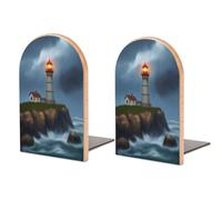 Fermalibri Lighthouse Coastal Wood Universali Fermalibri Resistenti Decorativi per Libri CD Scaffale per Libri 1 Coppia