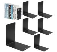 FERMALIBRI METALLO NERO 6 PEZZI CON TAPPETINI SILICONE PER LIBRERIA CASA UFFICIO