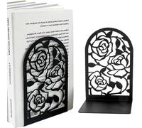 Fermalibri Metallo,Reggi Libri per Libreria-Reggilibri da Mensola, 1 paio Fermalibri per Scrivania, Ufficio, Scuola, Casa, Biblioteca, Nero (Rose)