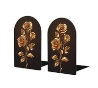 Fermalibri per mensole con rose dorate, 2 pezzi, in legno, fermalibri per casa, ufficio, biblioteche