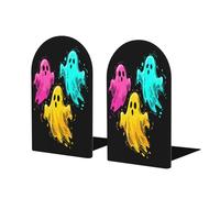 Fermalibri per mensole con tre fantasmi colorati, 2 pezzi, in legno, per biblioteche di casa e ufficio