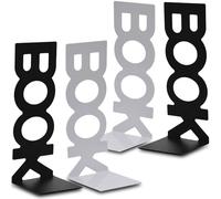 Fermalibri per Mensole in Metallo 2 Paio Reggilibri per Mensole Antiscivolo per Uffici,Scuole,Soggiorni,Librerie e Biblioteche (Bianco e Nero)