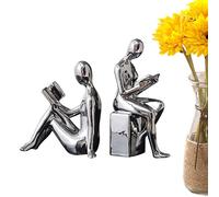 Fermalibri per scaffali decorativi, 2 fermalibri pesanti, per scaffali, fermalibri moderni e robusti, dal design astratto, decorativi, supporti per fermalibri antiscivolo in ceramica Po