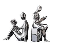 Fermalibri per scaffali - Design robusto di statue astratte in ceramica, supporti per libri resistenti antiscivolo, coppia di contenitori decorativi | Elegante finitura argento oro per cucina soggiorn