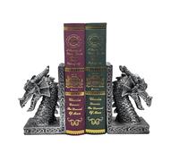 Fermalibri per scaffali per contenere libri pesanti, fermalibri decorativi per libreria, drago animale fermalibri, statue di drago per casa, scrivania da ufficio, decorazione soggiorno, argento