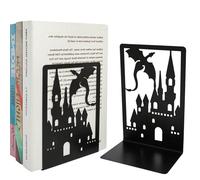 Fermalibri Reggilibri da Mensola Metallo-Fermalibro Nero per Casa, Ufficio, Scuola, Biblioteca, Bambini (1 Coppia)