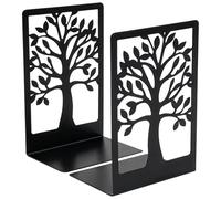 Fermalibri resistenti, in metallo, con motivo ad albero, 2 pezzi, in ferro nero, a forma di L, per ufficio, casa, scuola