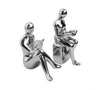 Fermalibri unici in pietra con figure astratte che forniscono un supporto solido per libri e servono come pezzi decorativi accattivanti per librerie e uso desktop (file per libri (argento))