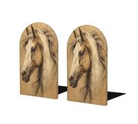 Fermalibri vintage a forma di cavallo, per mensole, 2 pezzi, in legno, per biblioteche di casa e ufficio