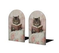 Fermalibri vintage a forma di gatto che legge nel letto per mensole 2 pezzi in legno fermalibri per biblioteche di casa e ufficio
