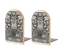 Fermalibri vintage con stampa a blocchi di volpe floreale in legno, 2 pezzi, robusto supporto per libri, organizer da scrivania per casa, ufficio e biblioteche