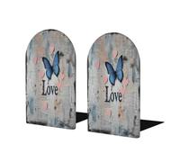 Fermalibri vintage in legno a forma di cuore e farfalla, per mensole, resistente, con base antiscivolo, organizer decorativo per libri per ufficio, casa, biblioteca, studio, camera da letto