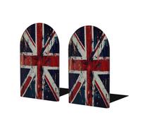 Fermalibri vintage in legno dipinto Union Jack per mensole, resistente supporto per libri con base antiscivolo, organizer decorativo per libri per ufficio, casa, biblioteca, studio, camera da letto