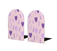 Fermalibri viola per San Valentino, in legno con foglie a forma di cuore, per mensole, resistente, con base antiscivolo, organizer decorativo per libri per ufficio, casa, biblioteca, studio, camera da