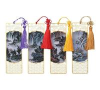 Fermalibro, segnalibro, Chinese Style Brass Cutout Bookmark With Tassel Pendant Pack Of 4 4.72x1.57in (12x4cm)