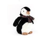 Fermaporta a forma di pinguino con sciarpa scozzese, fermaporta appesantito, nero e bianco