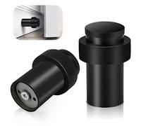 Fermaporta a pavimento, nero, resistente, in acciaio inox, moderno, protezione da parete, decorativo, in gomma solida, per battiscopa, 65 mm, confezione da 2