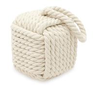 Fermaporta con nodo a corda, fermaporta decorativo nautico con manico, 14 x 14 x 26 cm, 1,8 kg, robusto fermaporta quadrato per casa, come supporto per libri (bianco)