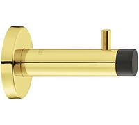 Fermaporta da parete in acciaio inox PVD in ottone lucidato con gancio appendiabiti - H8055 - Profondità: 90 mm - Gommini per montaggio a parete - 1 pezzo - Fermaporta