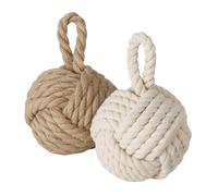 Fermaporta in juta con nodi, set da 2 pezzi, colore crema e beige, 14 cm, sfera in maglia con design marittimo, nodo decorativo per porta, finestra, effetto