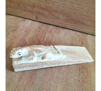 Fermaporta in legno intagliato a mano, motivo gattino, cuneo rustico in legno di Jemipini sostenibile, commercio equo e solidale di Bali (geco)