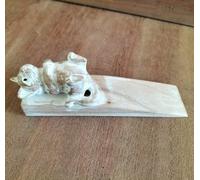 Fermaporta in legno intagliato a mano, motivo gattino, rustico, in legno di Jemipini sostenibile, commercio equo e solidale di Bali (gattino)