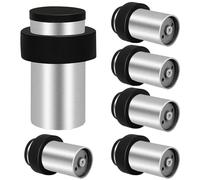 Fermaporta per pavimento, montaggio a parete, in acciaio inox, resistente, per battiscopa, cilindrico alto, con parte superiore e anello in gomma fonoassorbente, 64 mm, confezione da 6