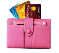 Fermasoldi Zipper Billet, Breve Stile Zipper Portafoglio - Breve Donna Rosa Slim Coin Molso con Pulsante - Múlti Compact Solid Color Porta carte di credito, Rosa caldo, Consulta la descrizione,