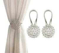 Fermatenda Magnetica per Tende, Confezione da 2 pezzi con Cristalli Scintillanti Fermatenda per Tende con Fiore, Fermaglio per Tenda con Filo a Molla Elastico per Decorazione Casa(Bianco)