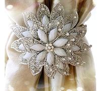Fermatenda magnetico per tende con strass e fiore grande, con clip di cristallo, confezione da 1 pezzo (argento)