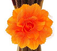 Fermatenda per tende, 2 pezzi, 13 cm, grande fiore di peonia, fermatenda con cornice posteriore per tenda decorativa per la casa (arancione)