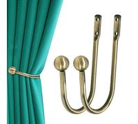 Fermatenda per tende, 2 pezzi, da parete, con viti, in metallo resistente, decorativo, per finestre, ganci per tende, ottone