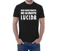Fermento Italia T-Shirt Uomo Divertente Non Sono PELATO, Ho LA Mente Lucida - Maglietta Umoristica 100% Cotone JHK (46 S IT Uomo, Nero)