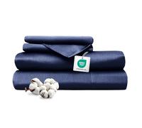 Ferò Completo Letto, Lenzuola Una Piazza e Mezza Cotone di Lusso 4 Pezzi, Proteine della Seta, Lenzuolo Angoli 140x200, 2 Federe 50x80, Design Italiano, Raso di Cotone 300TC OekoTex, Blu
