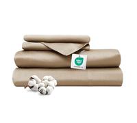 Ferò Completo Letto, Lenzuola Una Piazza e Mezza Cotone di Lusso 4 Pezzi, Proteine della Seta, Lenzuolo Angoli 140x200, 2 Federe 50x80, Design Italiano, Raso di Cotone 300TC OekoTex, Marron Glacé