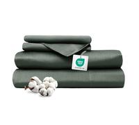 Ferò Completo Letto, Lenzuola Una Piazza e Mezza Cotone di Lusso 4 Pezzi, Proteine della Seta, Lenzuolo Angoli 140x200, 2 Federe 50x80, Design Italiano, Raso di Cotone 300TC OekoTex, Abete